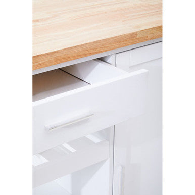 White Kitchen Trolley with Drawer and Cabinet, Frankfurt