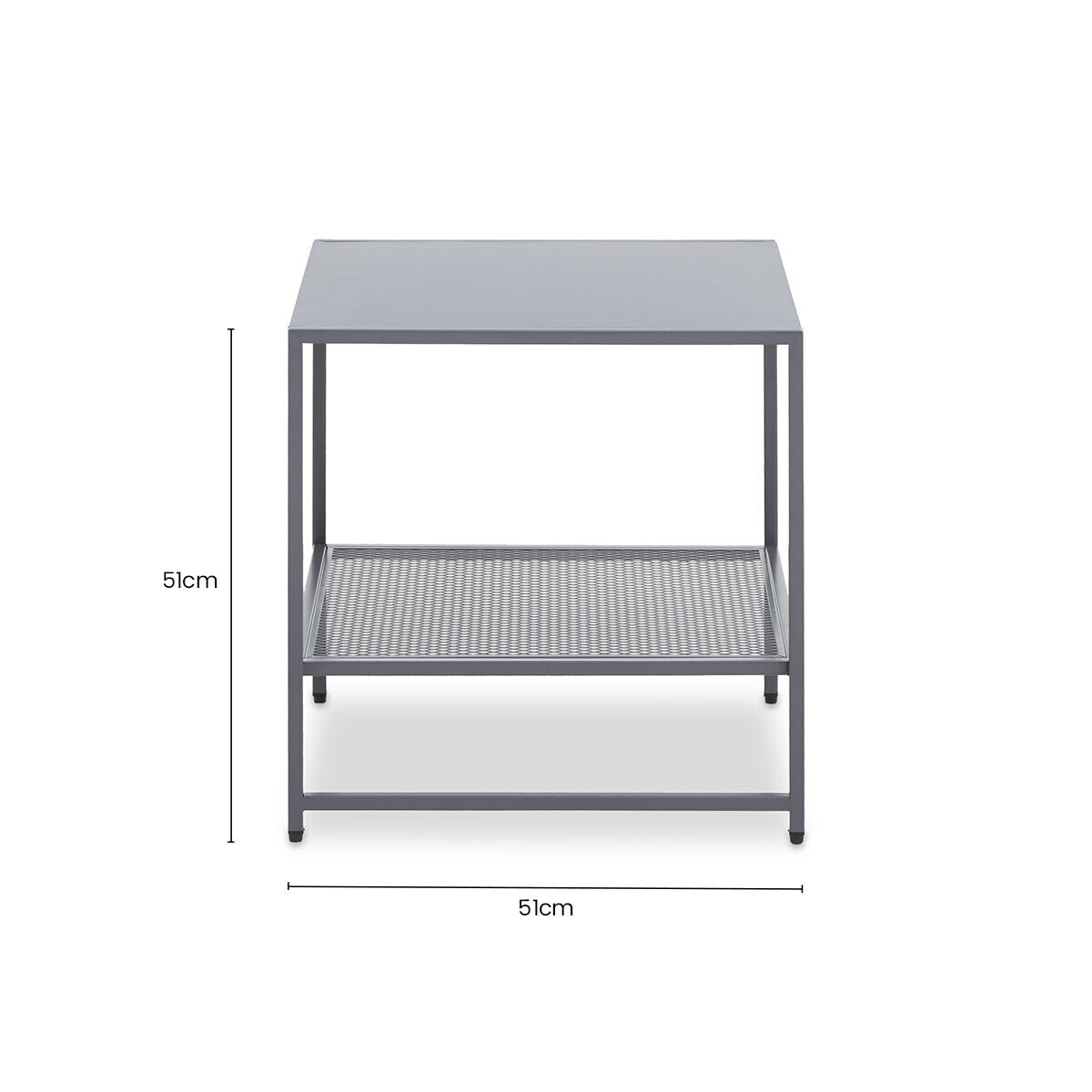 Grey Powder Coated Metal Square Side Table with Open Mesh Shelf, Acero