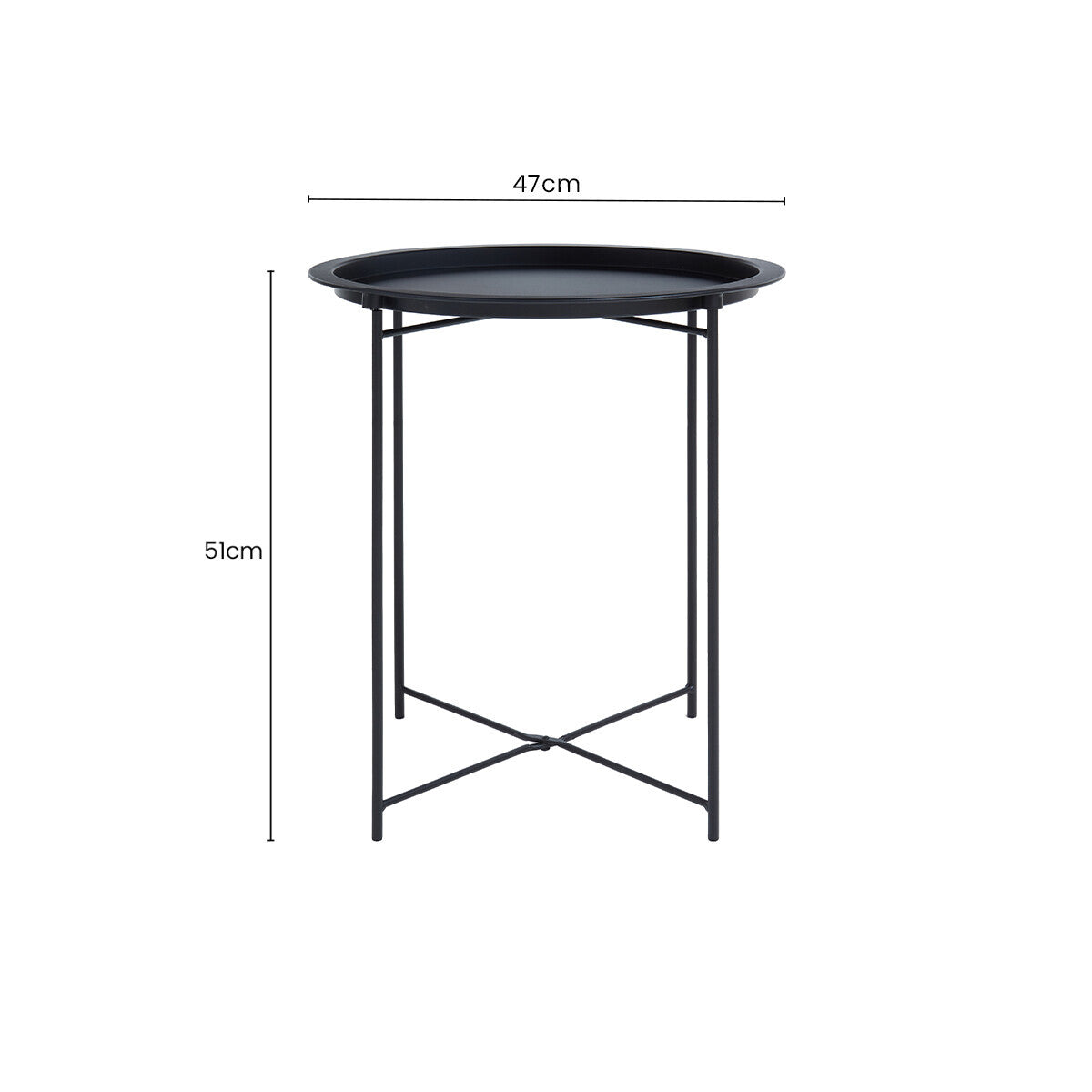 Black Powder Coated Metal Round Side Table with Intersecting Cross Base, Acero