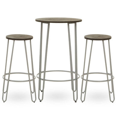 3 Piece Elm Wood Bar Table and Stool Set with Hairpin Legs in Natural Finish, District