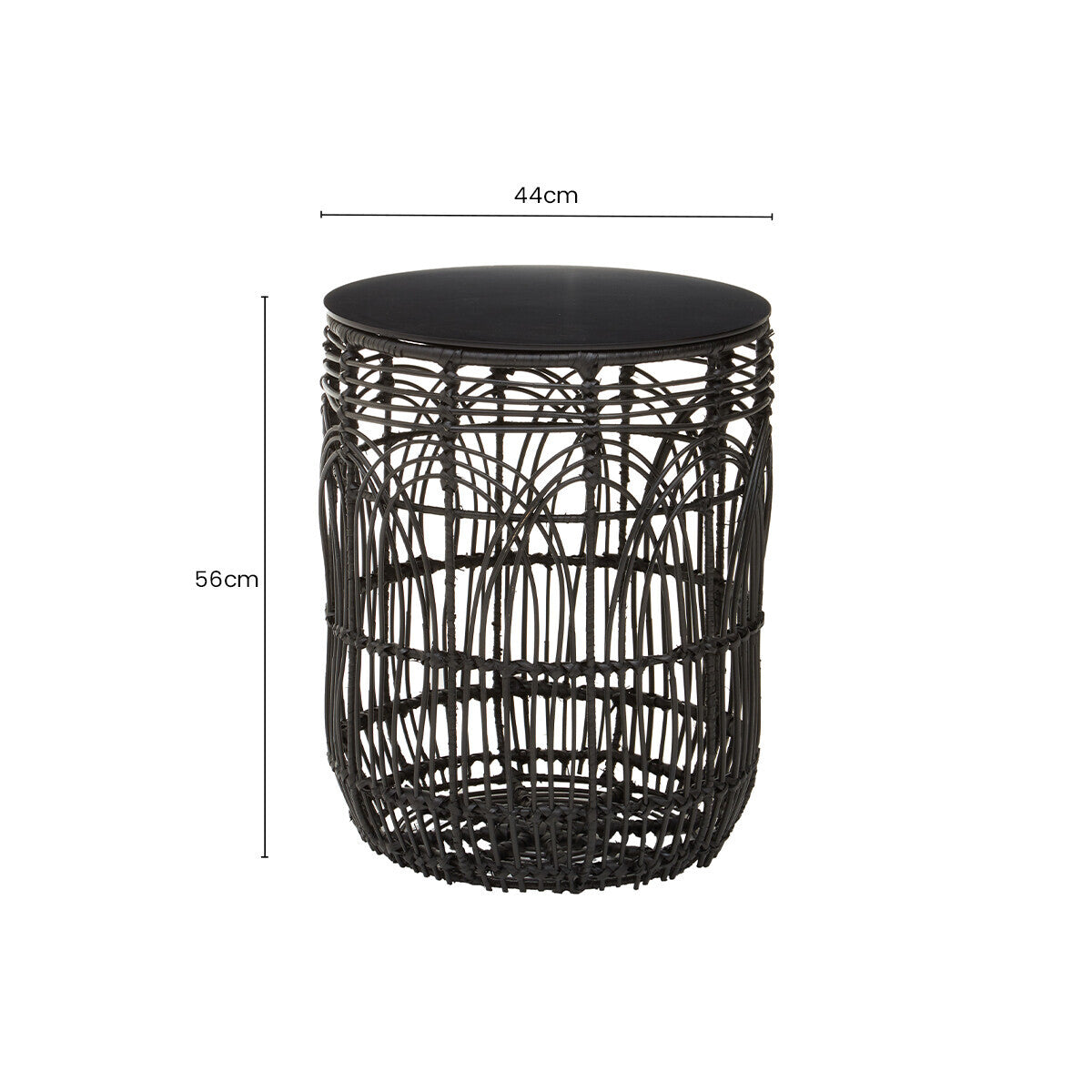 Black Round Rattan Stool or Side Table, Arles
