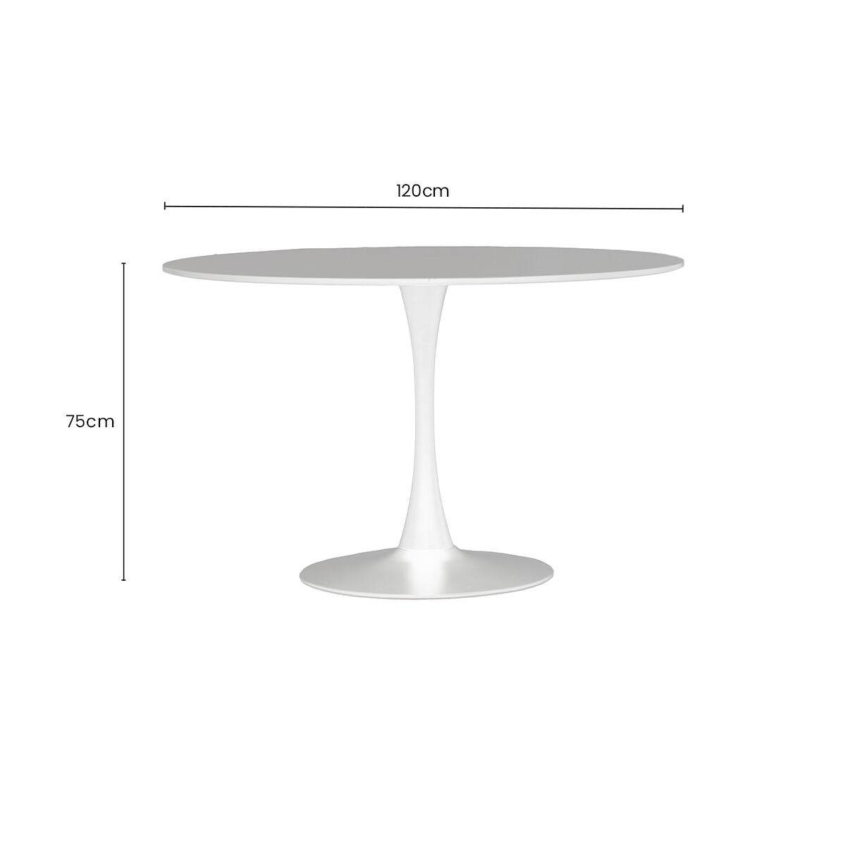 White Wooden Top Large Round Dining Table with Metal Base, Laila