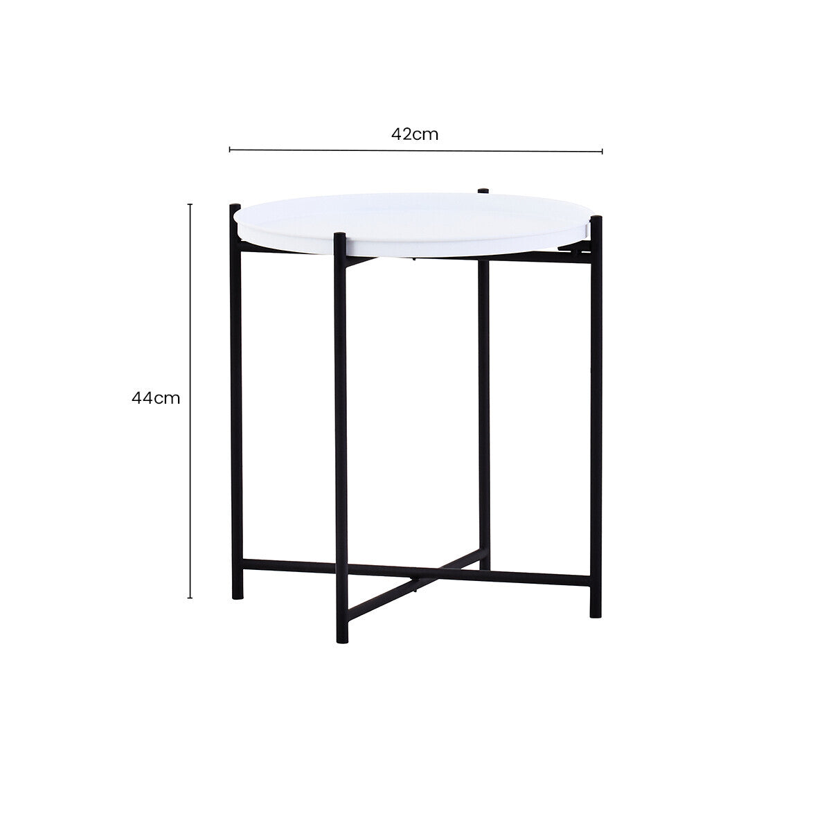 Round White Top Side Table with Black Iron Lattice Base, Trosa