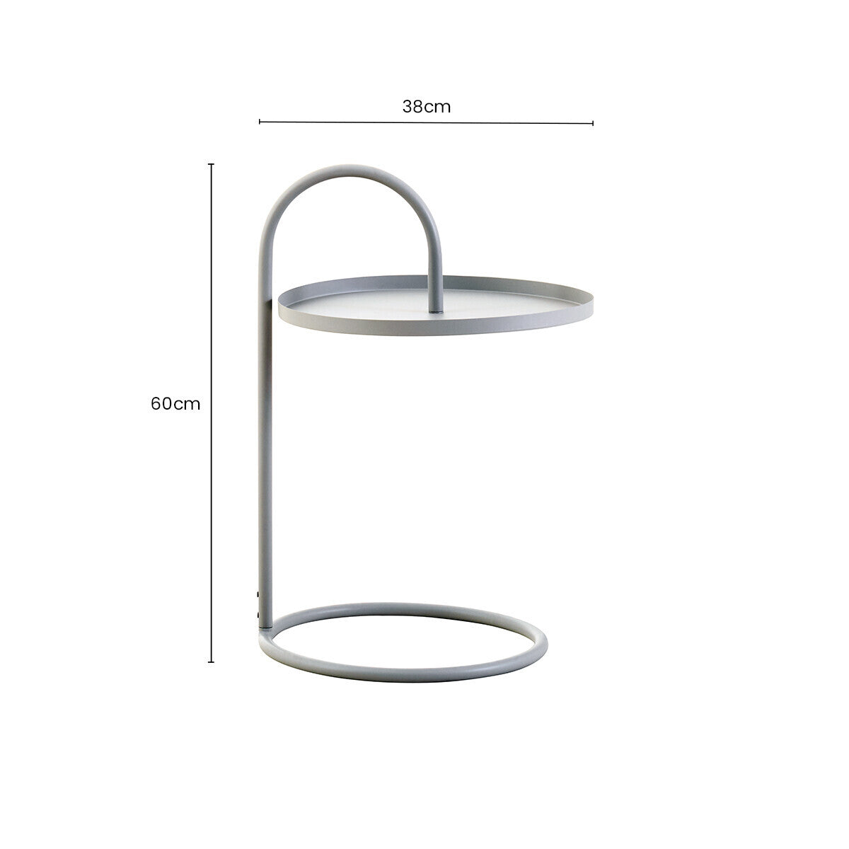 Grey Round Top Side Table with Grey Finish Iron Hanging Frame, Trosa
