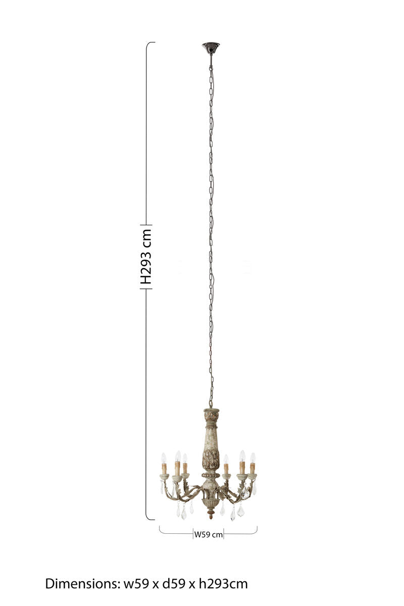 Pavatti Carved Wooden 6 Arm Chandelier