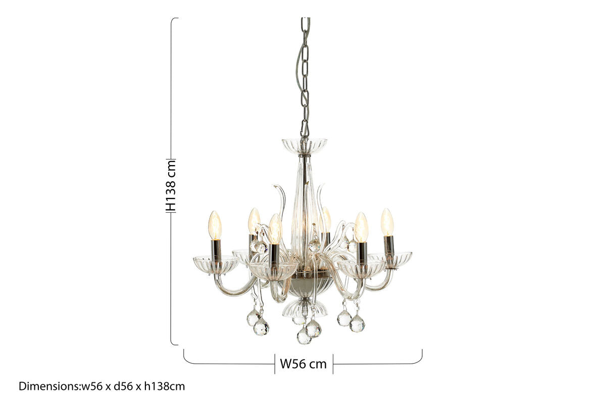Morano 6 Bulb Clear Crystal Glass Chandelier
