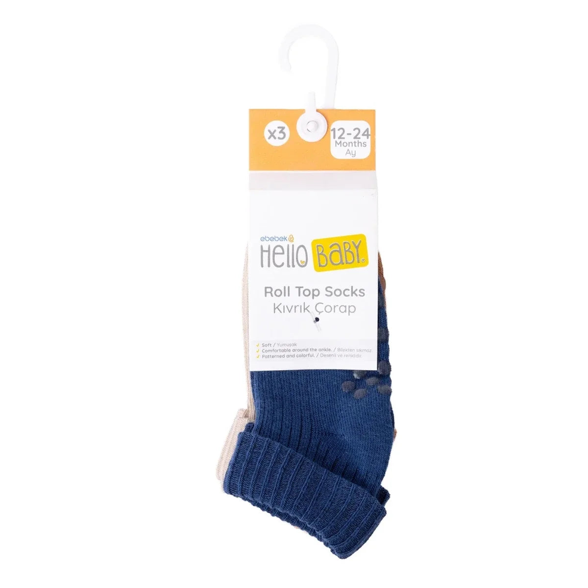 HelloBaby 3 Pack Roll-Top Baby Socks (Newborn to 12-24 Months)
