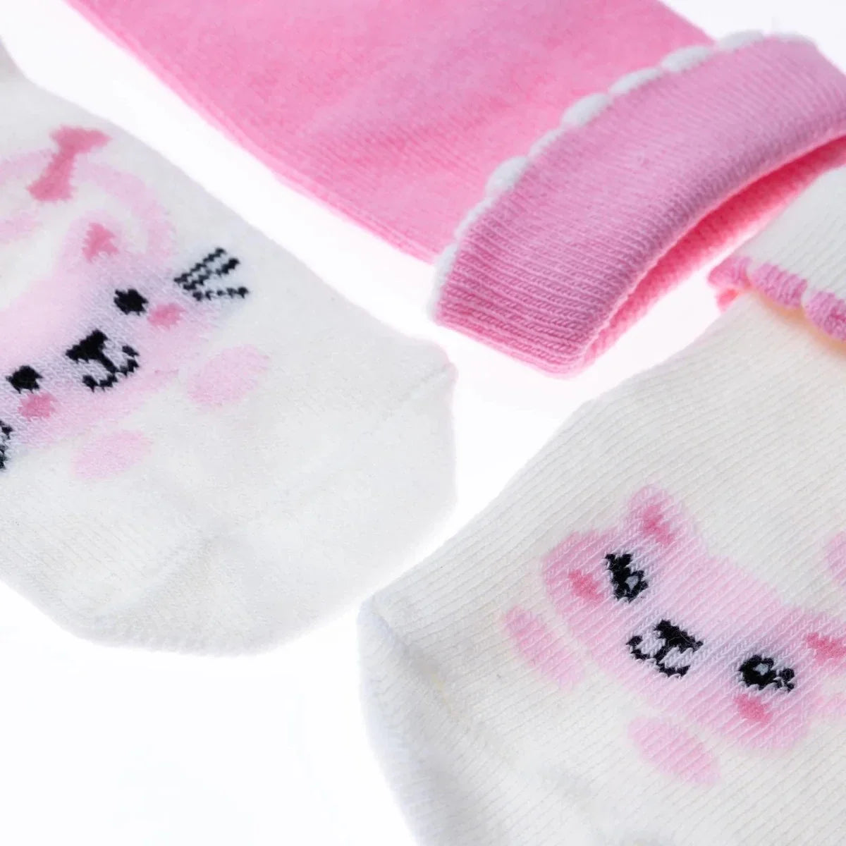 HelloBaby 3 Pack Cat Print Roll-Top Baby Socks (Newborn to 12-24 Months)