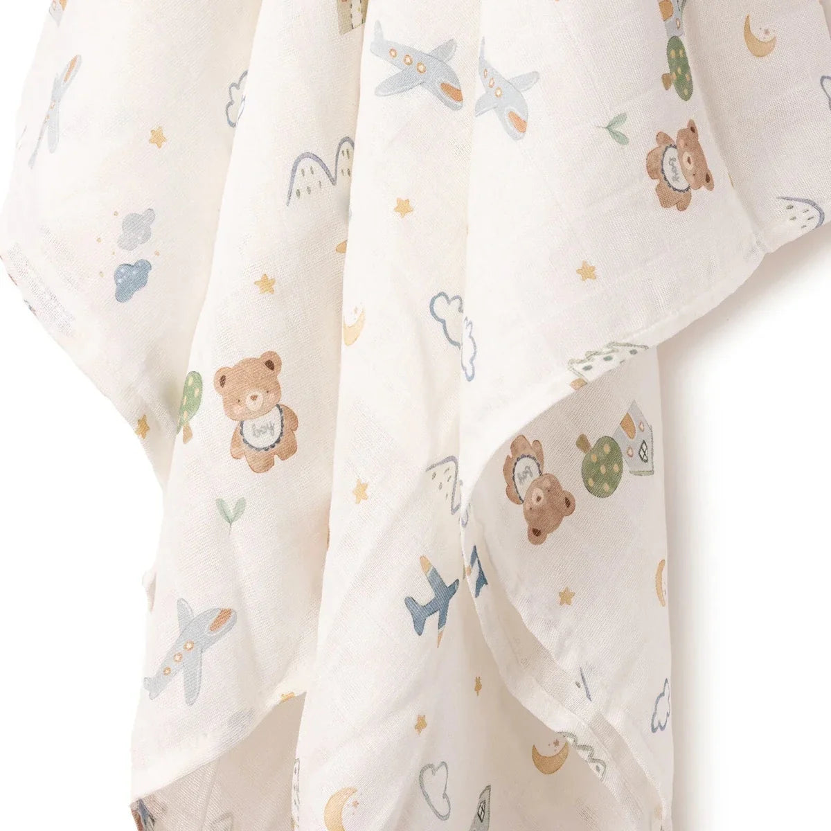 Little Dreams Bear Print Muslin Baby Blanket (100 x 110 cm)