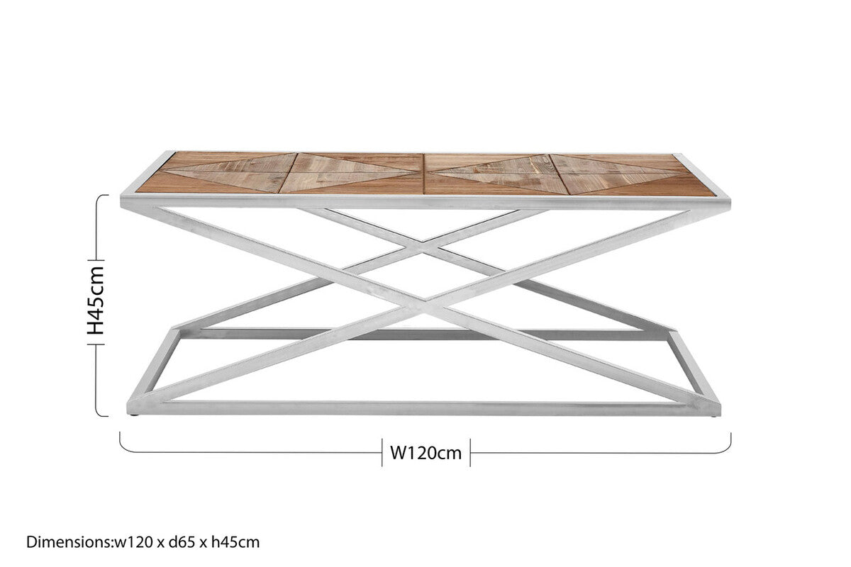 Natural Rectangular Coffee Table with Cross Frame Design, Hudson