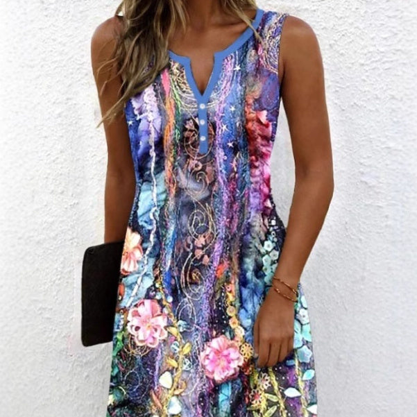 New Summer Flared Sleeves V-neck Dress Women