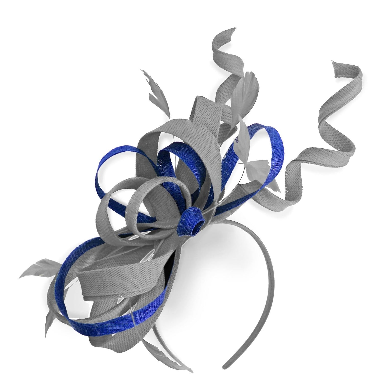 Caprilite Silver Grey and Royal Blue Wedding Swirl Fascinator Headband Alice Band Ascot Races Loop Net