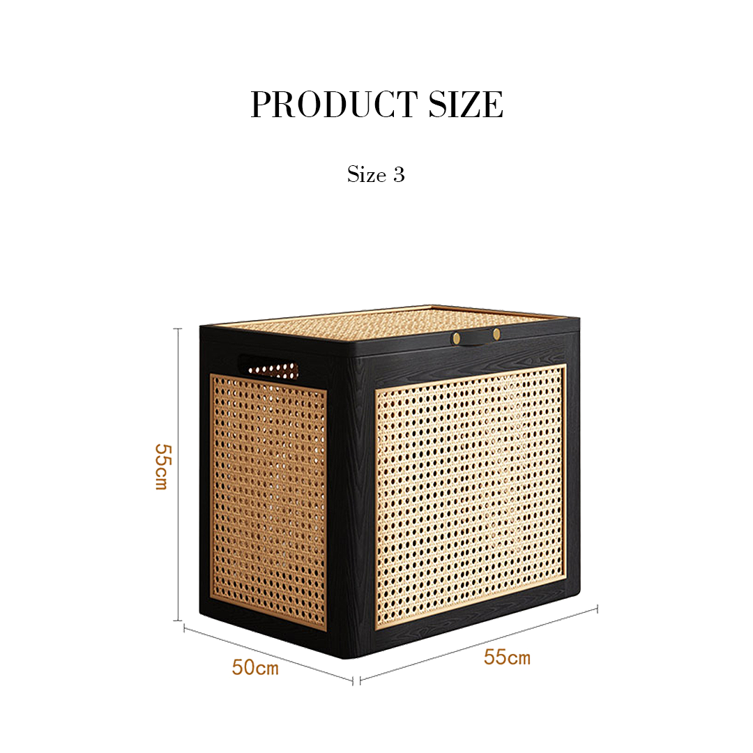 Aka Solid Wood Storage Box With Lid, Rattan Ottoman