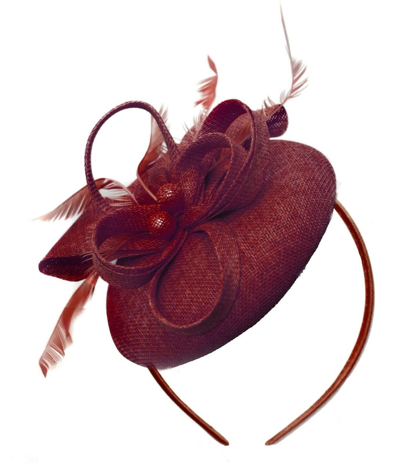 Burgundy Round Pillbox Bow Sinamay Headband Fascinator Weddings Ascot Hatinator Races