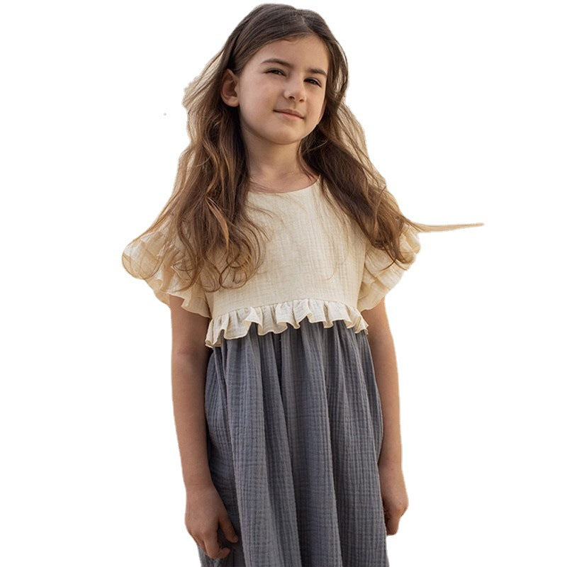 New Summer Girls Patchwork Ruffled Short Sleeve Dress