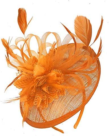 Caprilite Orange Sinamay Disc Saucer Fascinator Hat for Women Weddings Headband