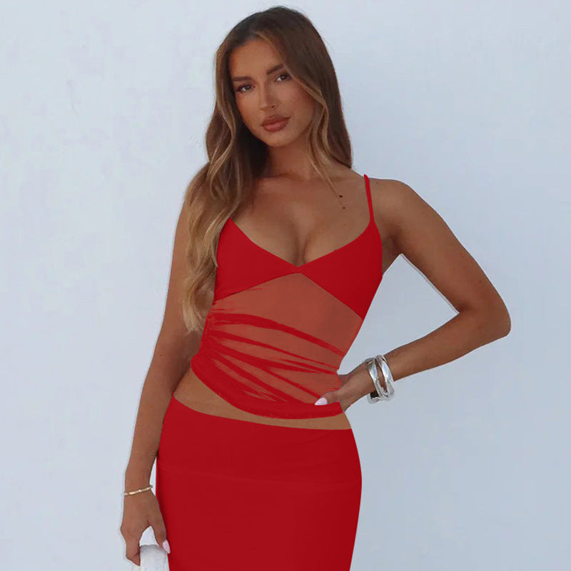 Mesh Slim Fit Patchwork Backless Camisole