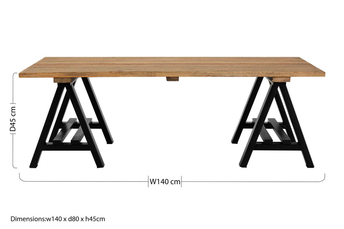 Natural Rectangular Pine Wood Coffee Table with Black Metal A-Frame Legs, Hampstead