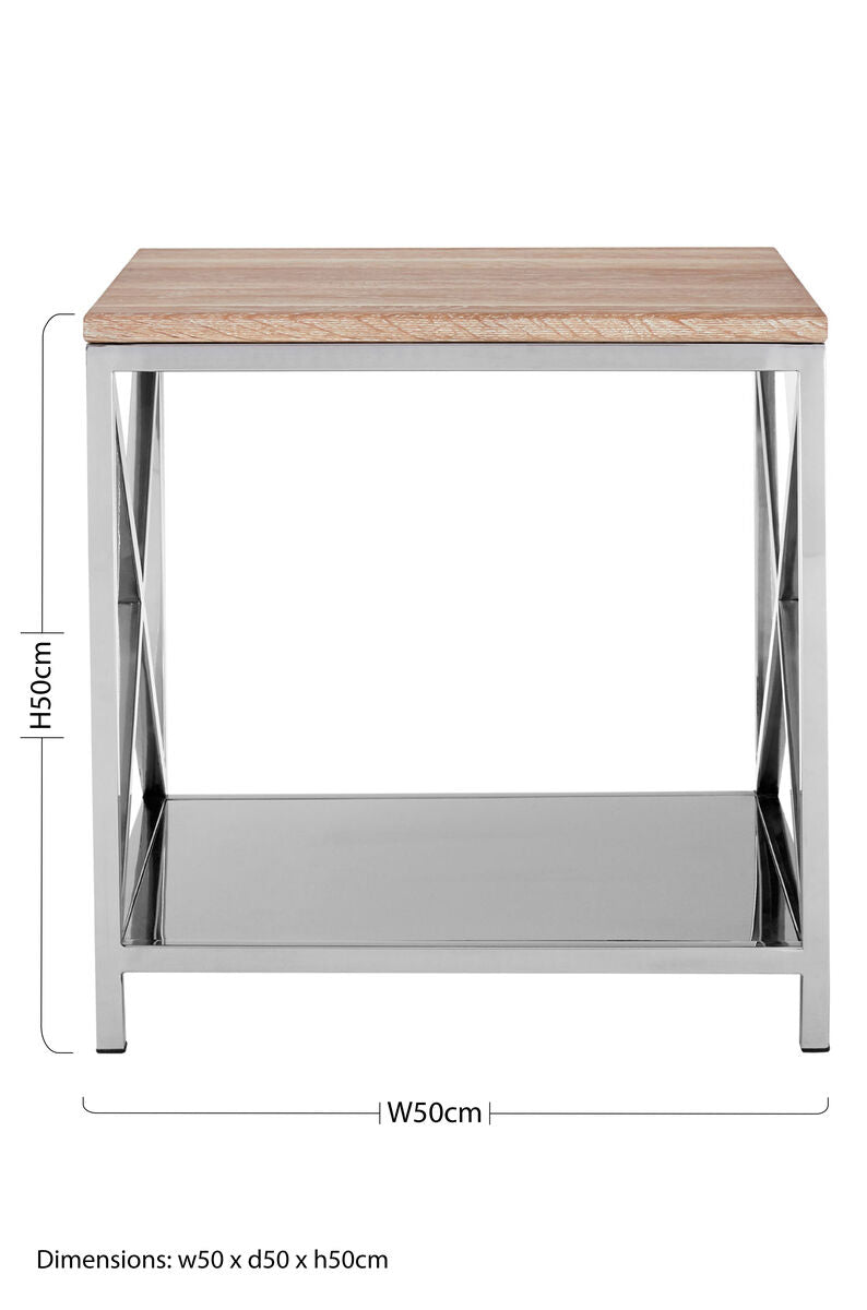Natural Oak Wood Square Side Table with Metal Frame, Chiswick