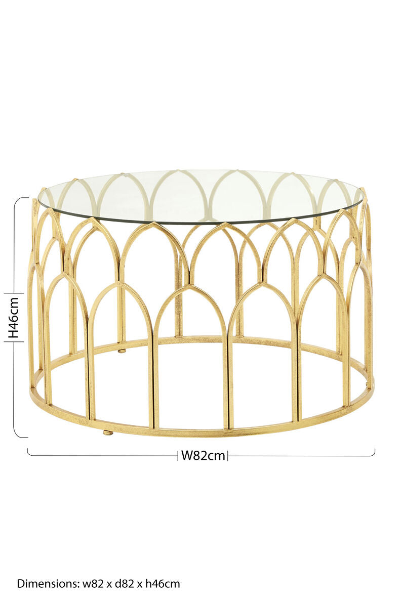 Round Glass Top and Gold Leaf Frame Coffee Table, Merlin