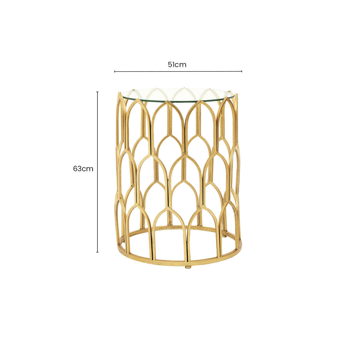 Gold Round Side Table with Geometric Design, Merlin