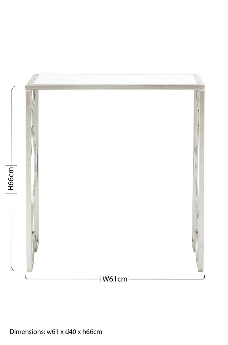 Set of 2 Tempered Glass Top Side Table with Silver Leaf Finish Base, Merlin