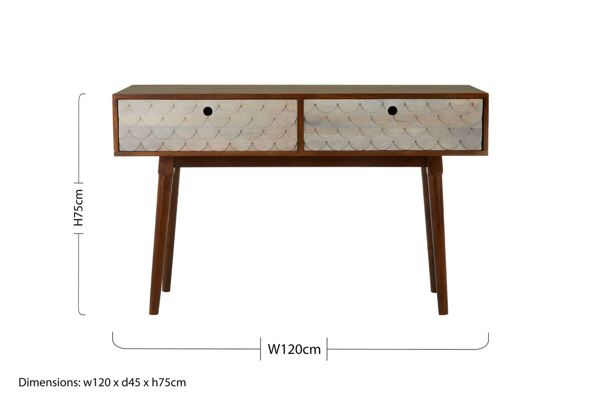 Natural Mango Wood Console Table with 2 Drawers, Costal