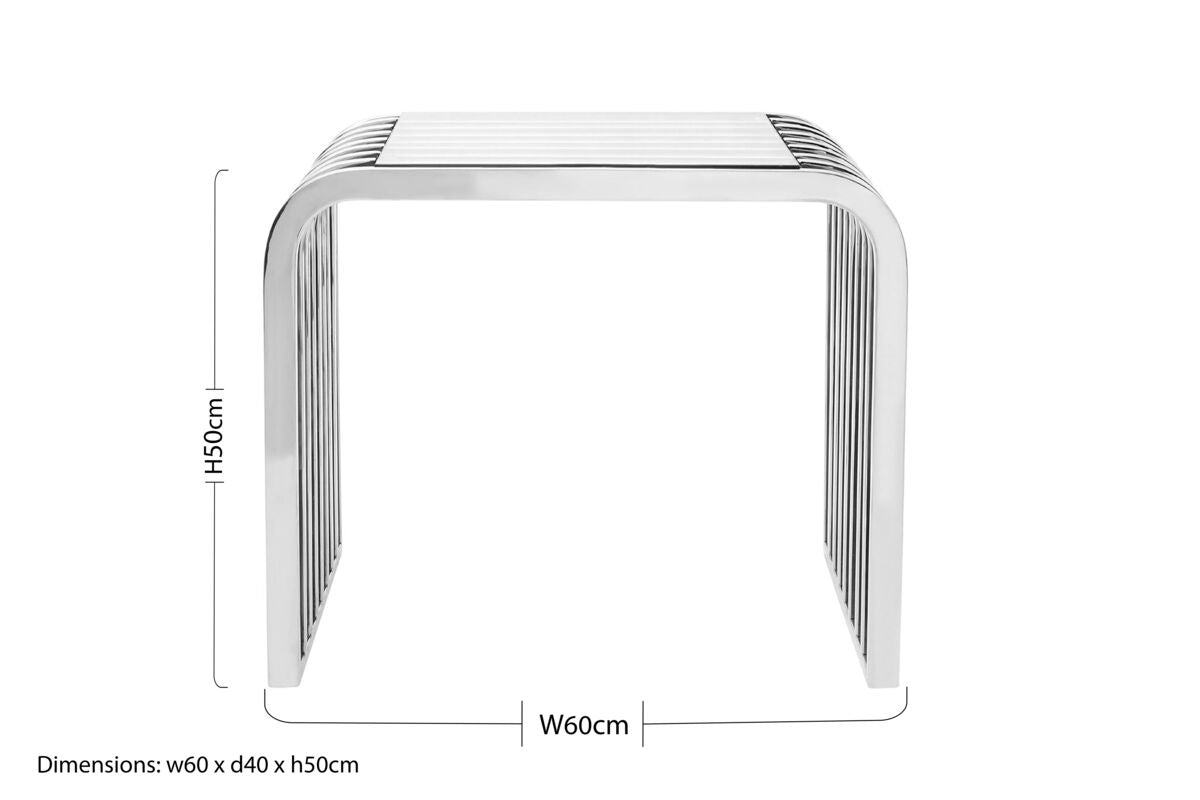 Silver Slatted End Table with Tempered Clear Glass, Vogue