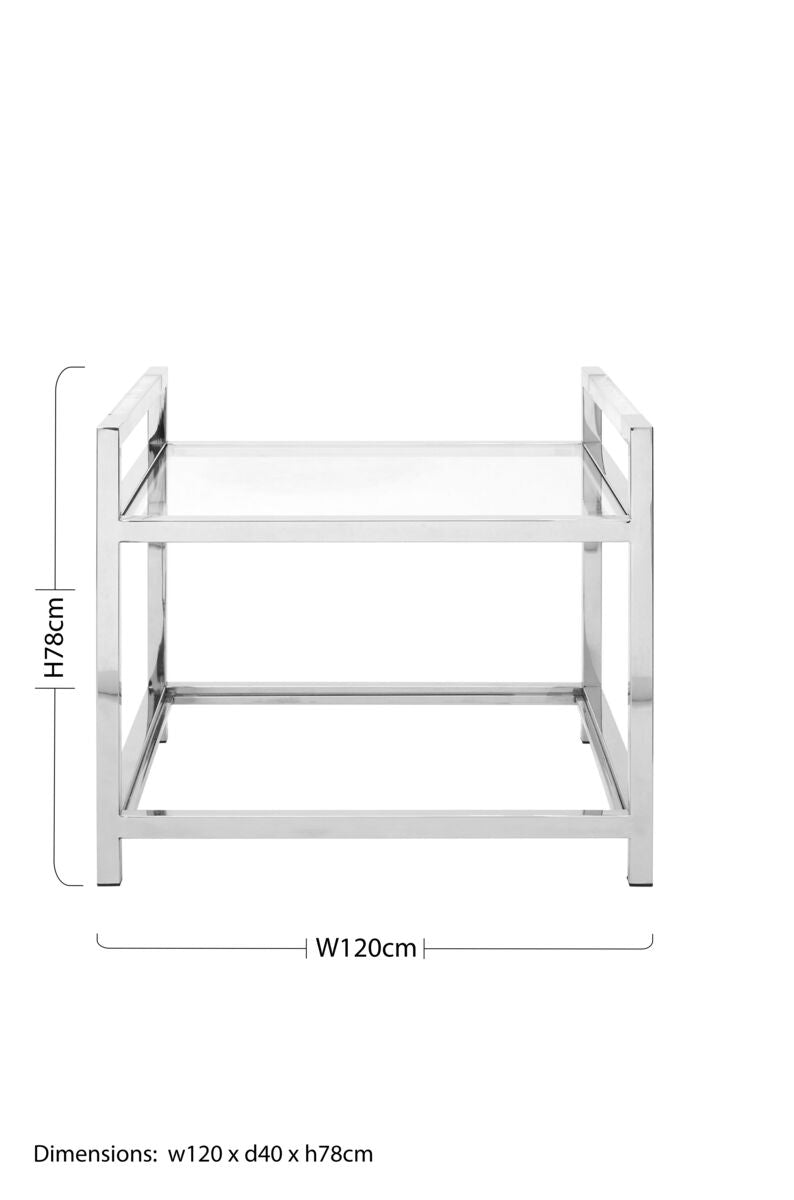 Silver Two Tier Square End Table with Glass Top, Vogue