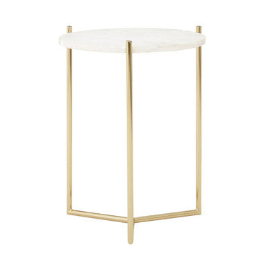 Round White Agate Top Side Table with Gold Finish Frame, Macy