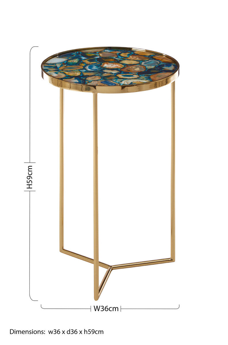 Agate Top Round Side Table with Gold Frame, Vita