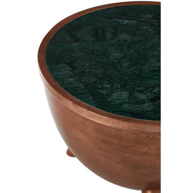 Copper Metallic Finish Coffee Table with Natural Green Marble Top and Tapered Legs, Crest