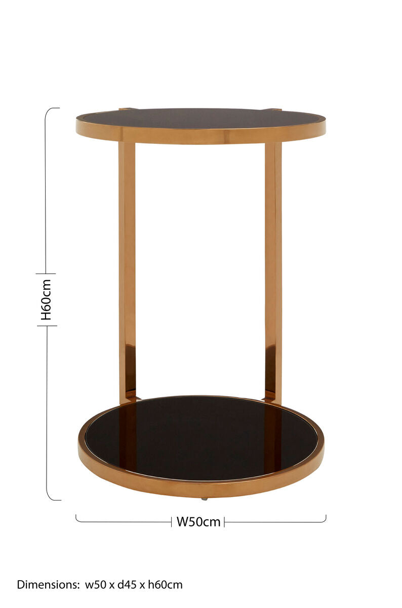 Gold 2 Tier Side Table with Black Tempered Glass, Novo