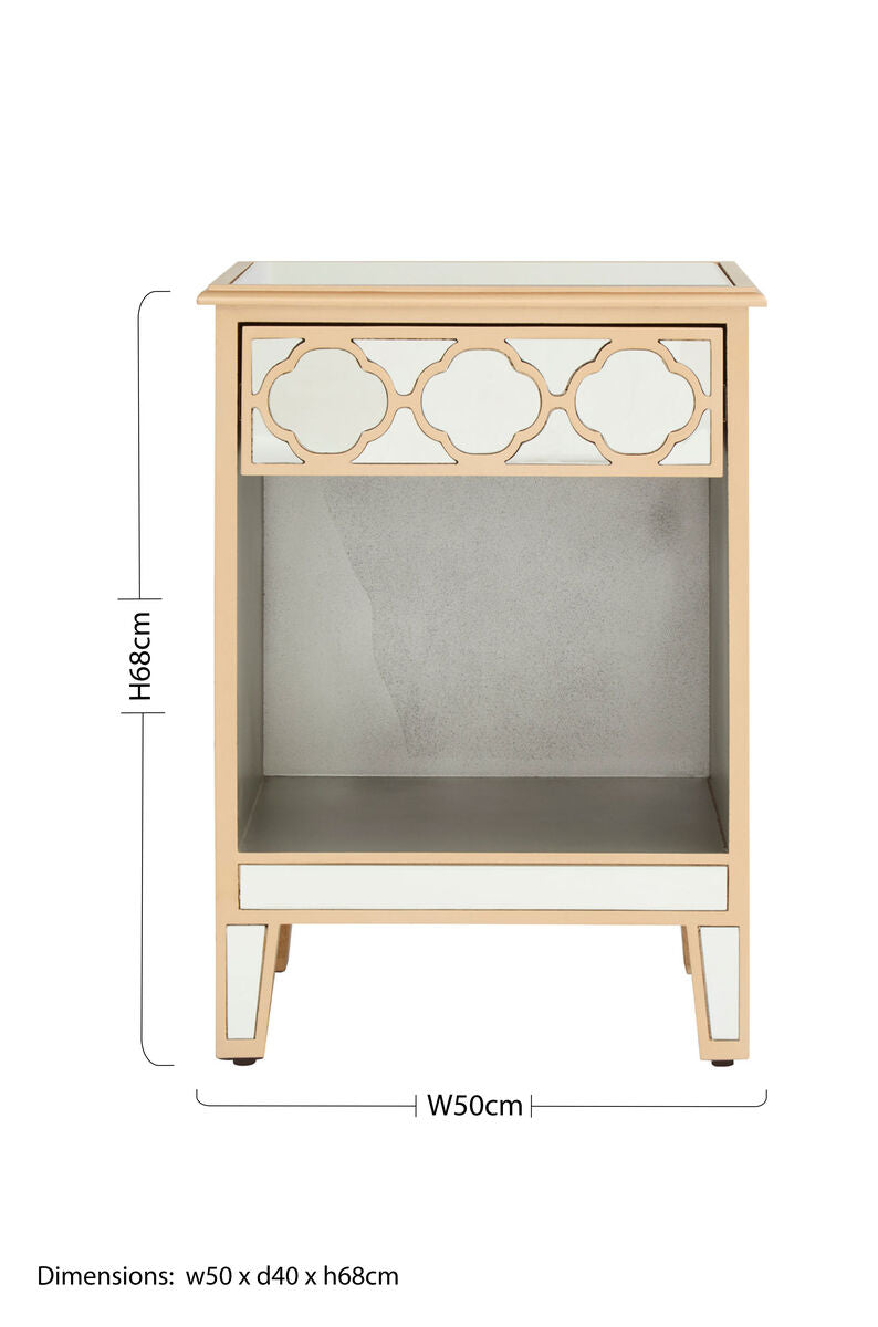 Mirrored Glass Side Table with Arabesque Detail in Gold Finish, Grazia