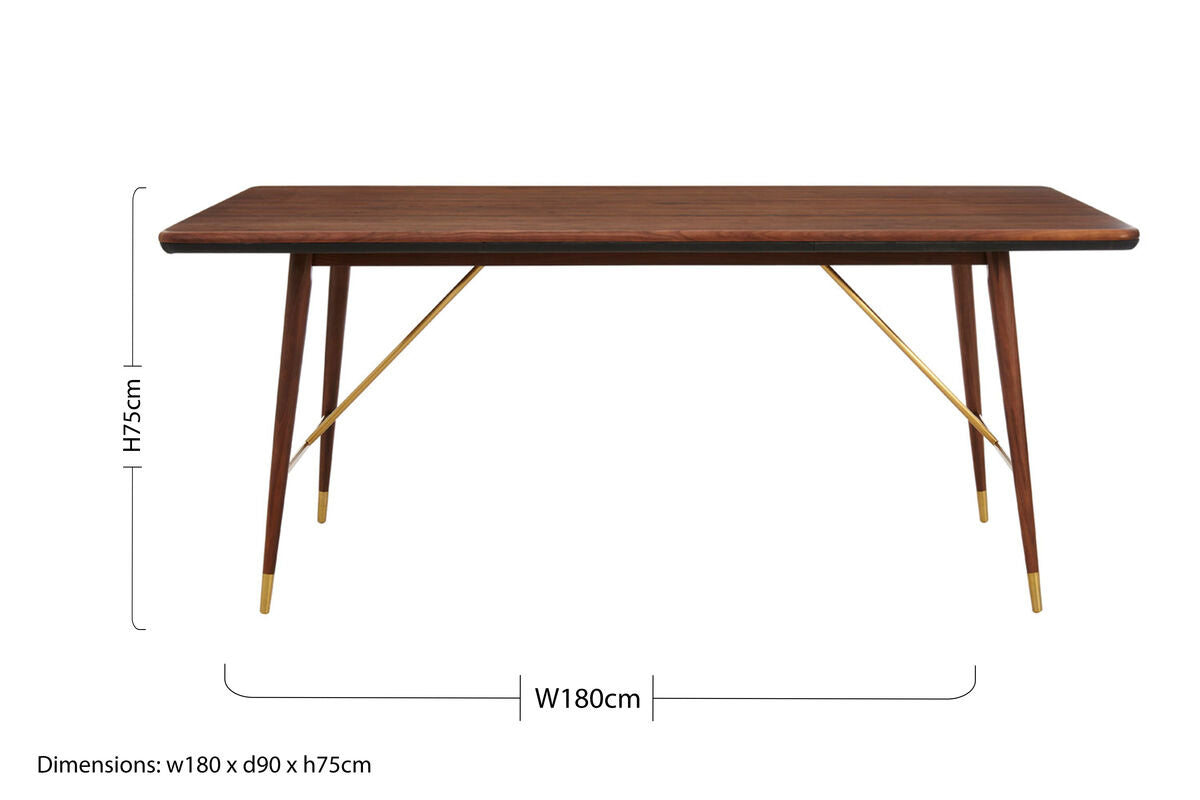 Brown Walnut Wood Dining Table with Brass Accents, Kenso
