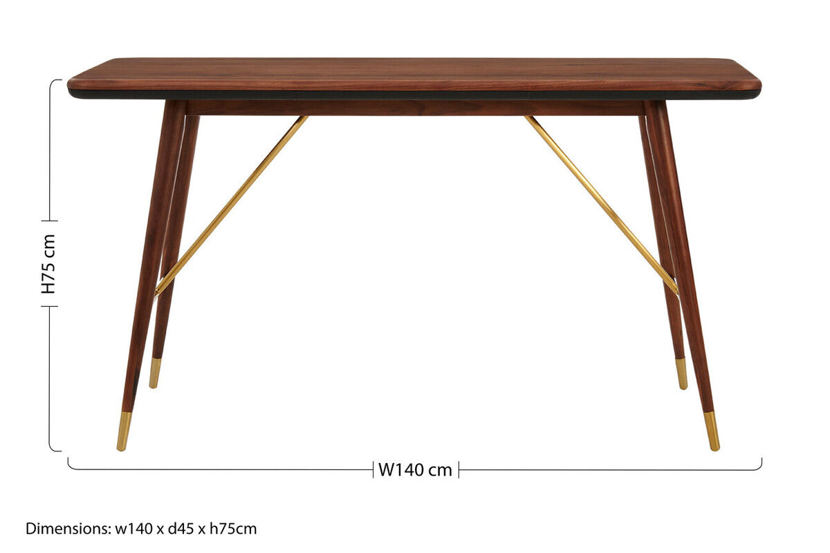 Walnut Wood Console Table with Leather Trim, Kenso