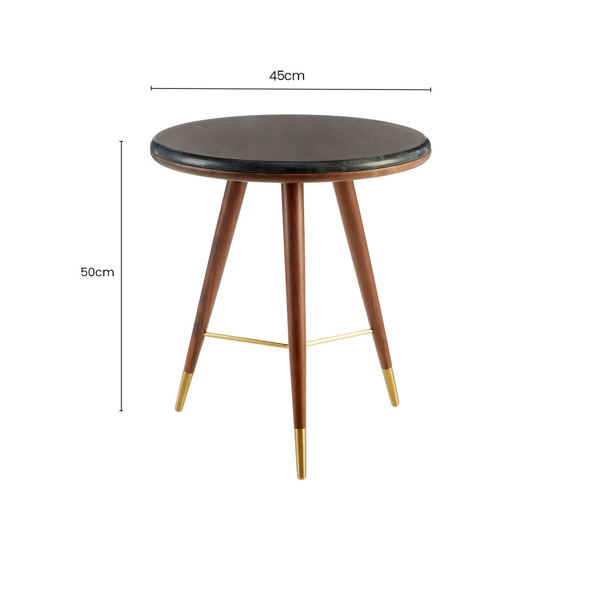 Marble Round End Table with Walnut Wood Frame in Natural Finish, Kenso