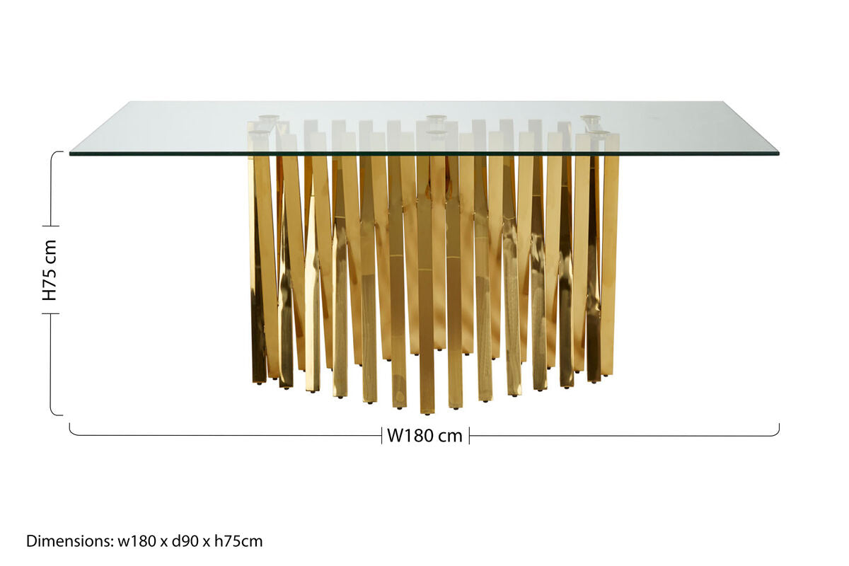 Clear Tempered Glass Top Dining Table with Reflective Gold Frame, Arezzo