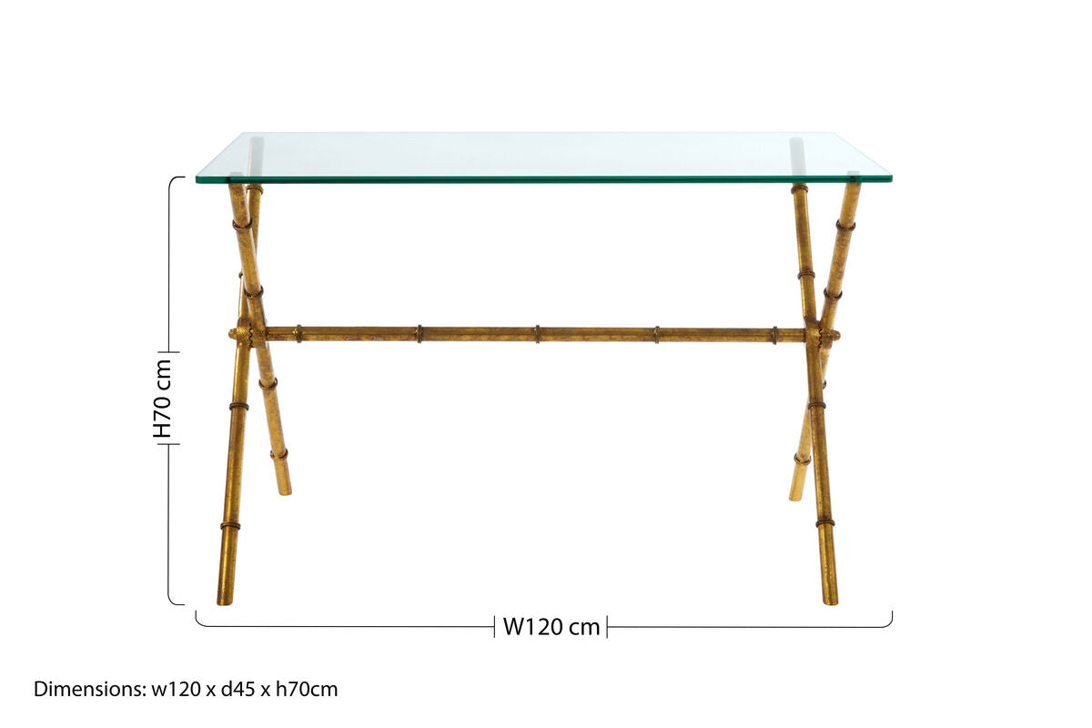 Gold Tempered Glass Console Table with Bamboo-Style Steel Frame, Monroe