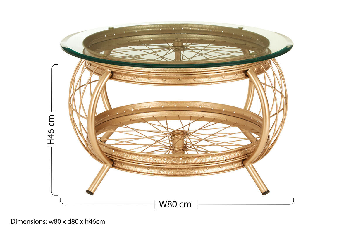 Clear Glass Top Coffee Table with Champagne Gold Finish Bamboo and Iron Frame, Mantis
