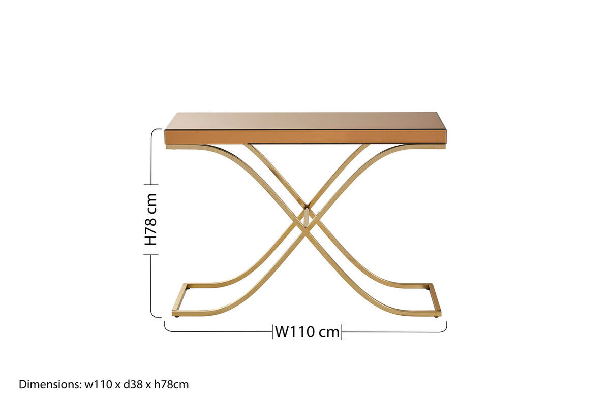 Brown Glass Top Console Table with Gold Iron Frame, Kensington Townhouse