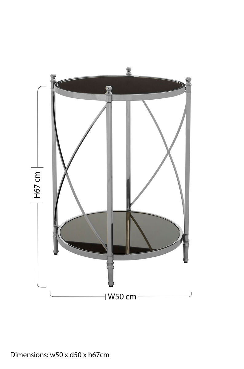 Black Mirrored Glass Two Tier Round Side Table, Hoffmann