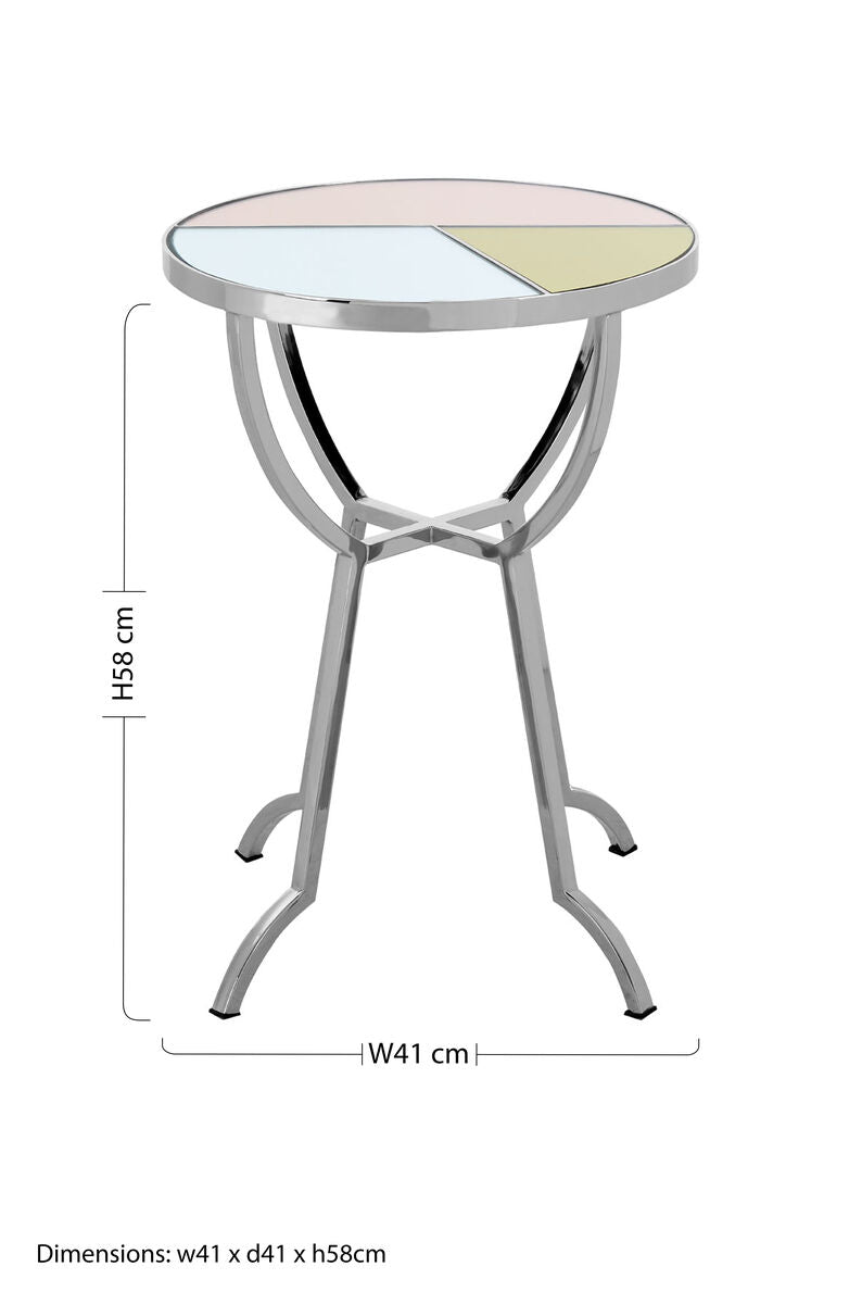 Round Side Table with Pastel Top and Silver Frame, Arbus