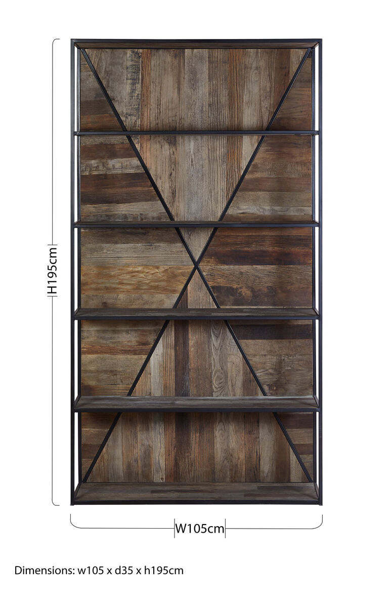 Midas 5 Tier Recycled Elm Wood Shelf Unit