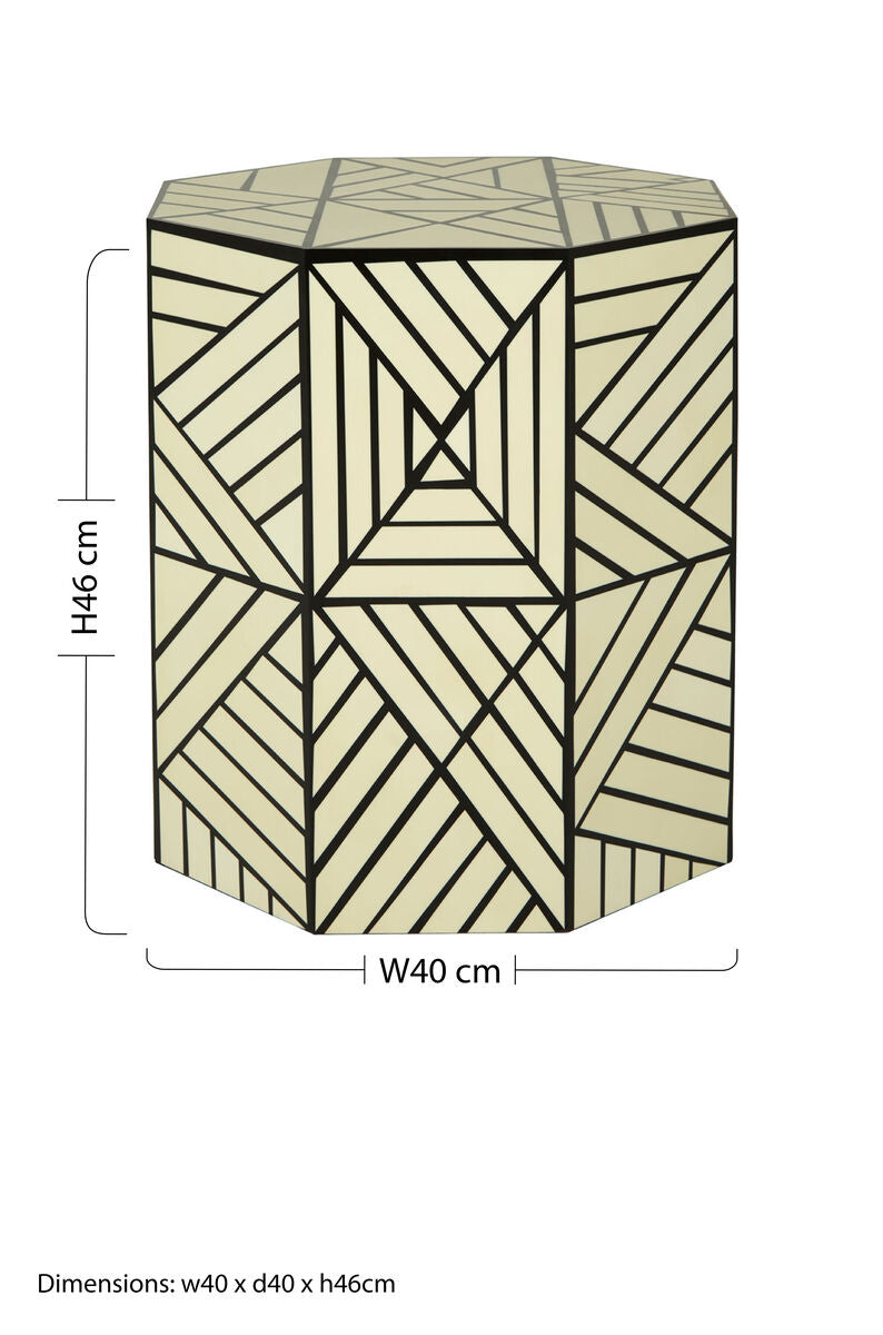 Hassa Ivory And Black Resin Geometric Stool And Table