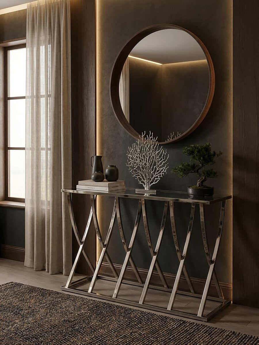 Silver Console Table with Mirrored Top, Reena