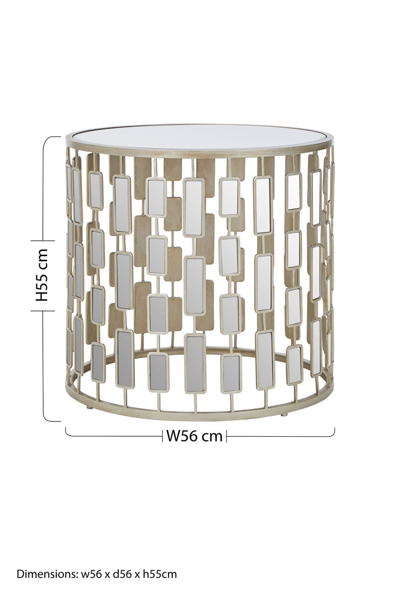 Silver Small Side Table with Mirrored Top, Raina