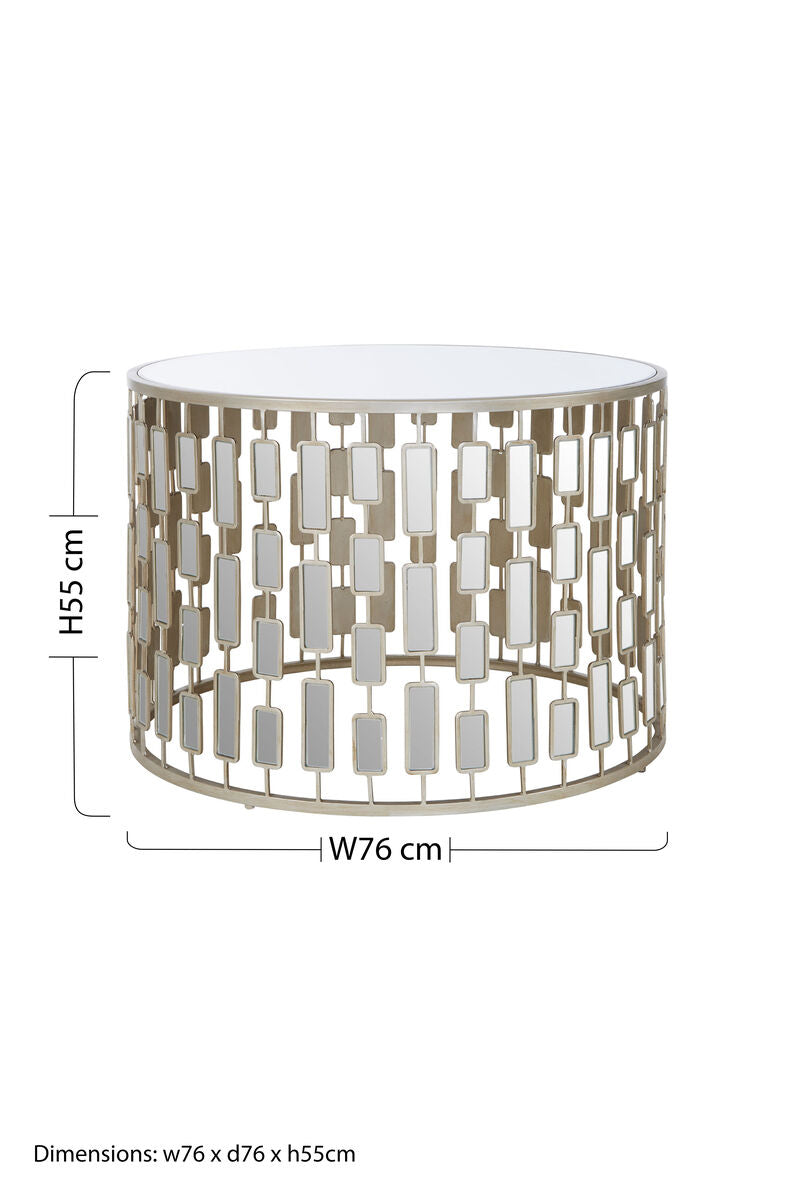 Gold Large Round Coffee Table with Mirrored Top, Raina