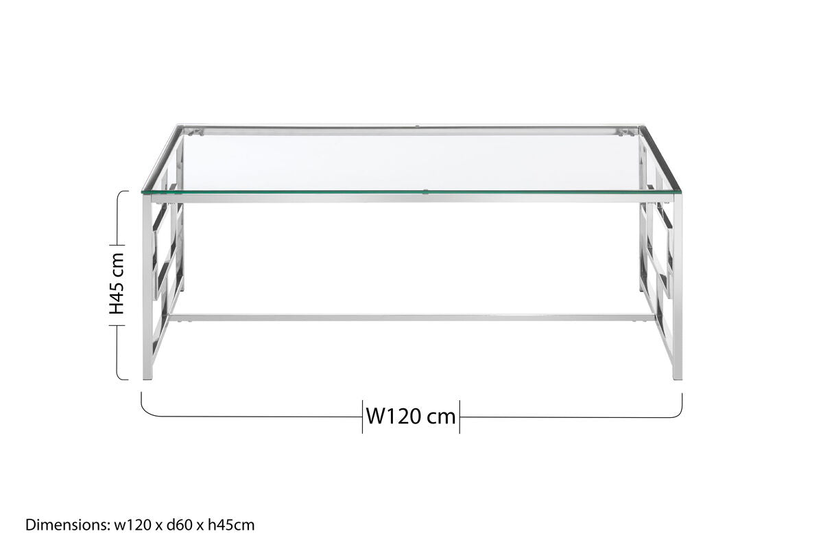 Silver Reflective Frame Coffee Table with Clear Tempered Glass Top, Allure