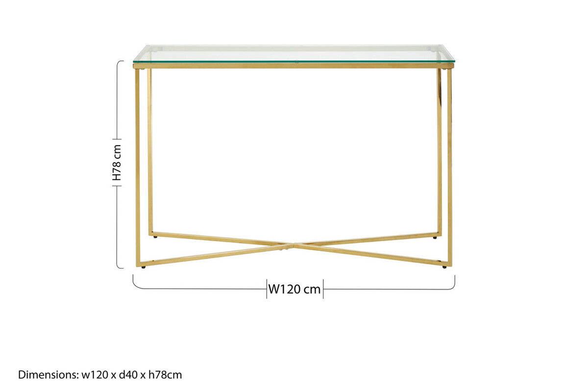 Cross Design Console Table with Clear Tempered Glass Top, Allure